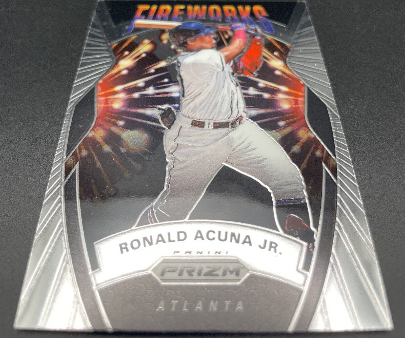 2020 Panini Prizm - Fireworks Silver Prizm #F-7 Ronald Acuña Jr.