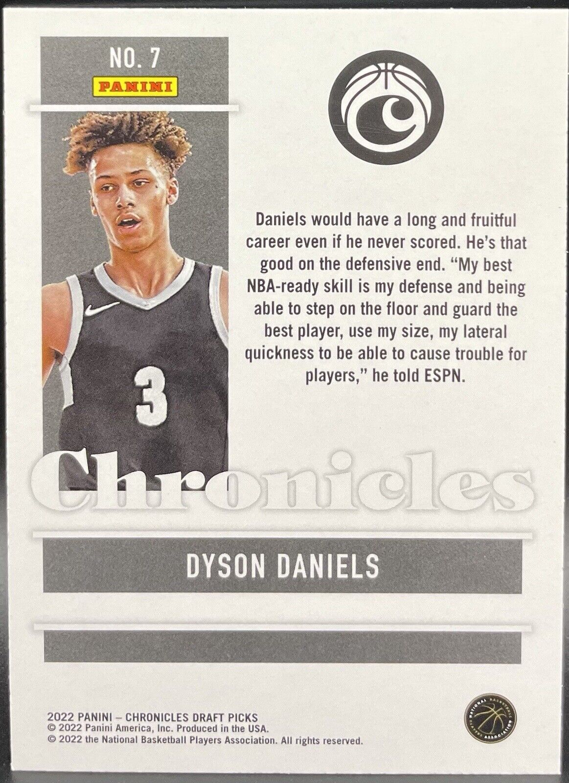 Dyson Daniels 2022 Panini Chronicles #7 RC New Orleans Pelicans