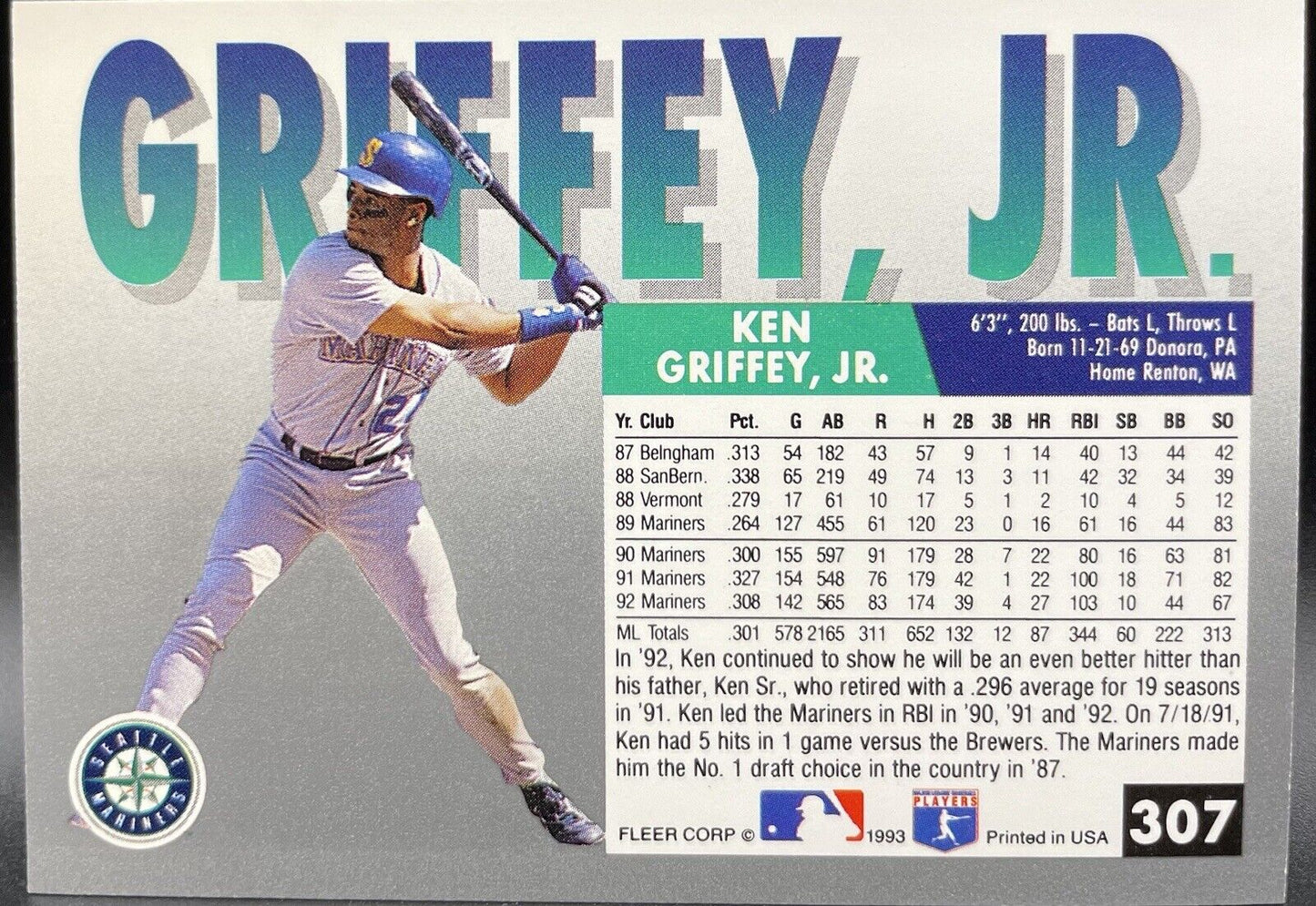 Ken Griffey JR 1992-2002 HOF Fleer Baseball Seattle Mariners, Cinci Reds Classic