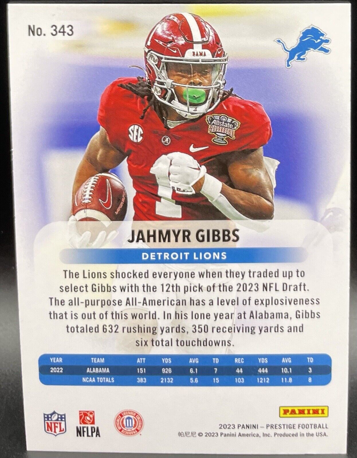 2023 Panini Prestige - Rookies #343 Jahmyr Gibbs (RC) Detroit Lions 🔥🔥🔥￼