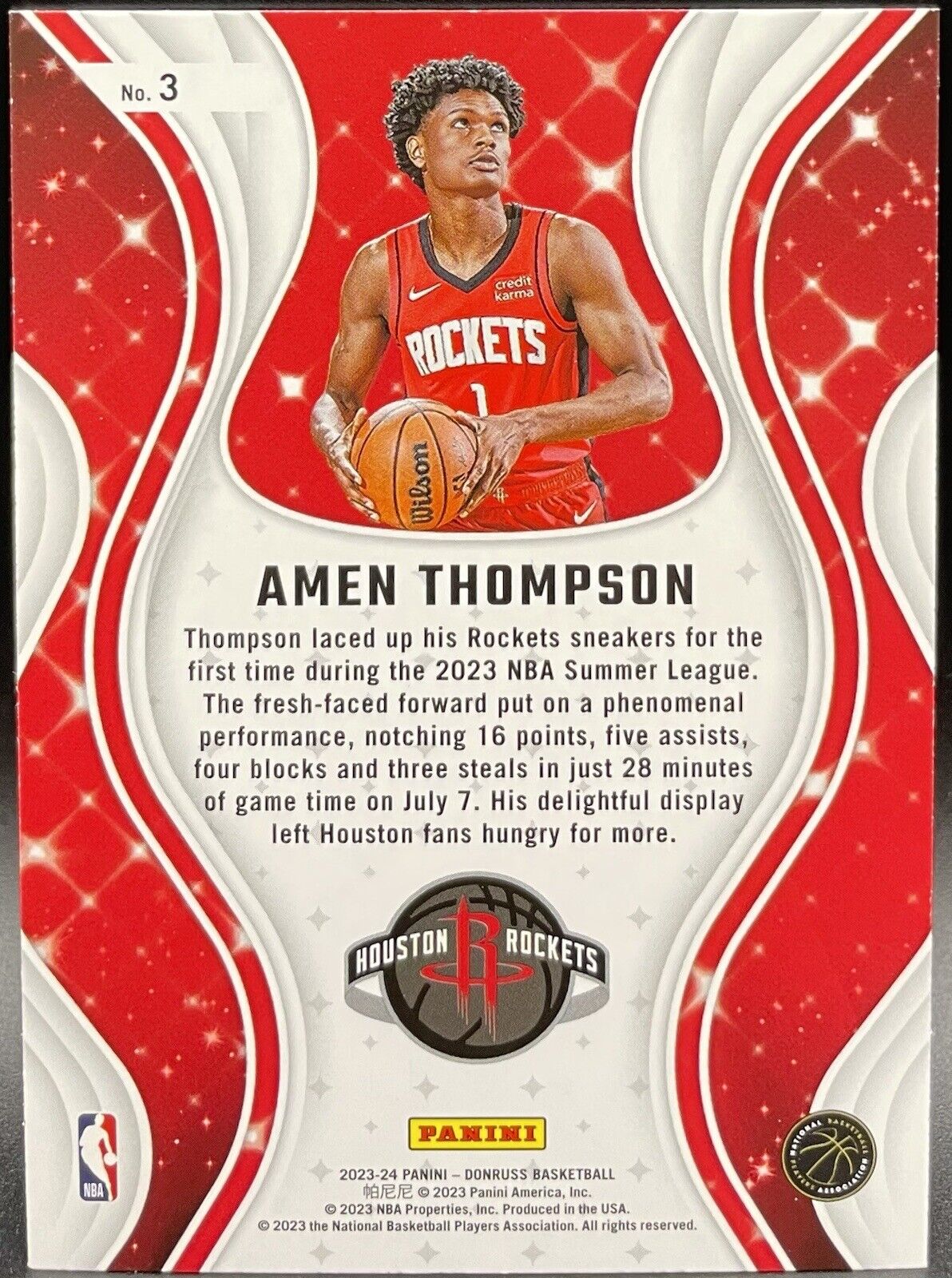 2023-24 Amen Thompson Panini Donruss Magicians Rookie Card #3 Houston Rockets