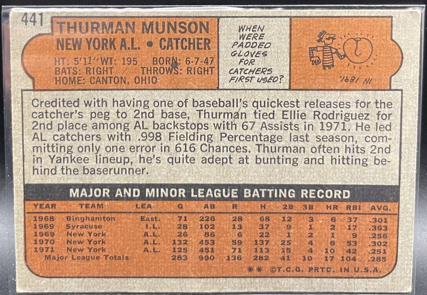 Thurman Munson 1972 Topps #441 New York Yankees