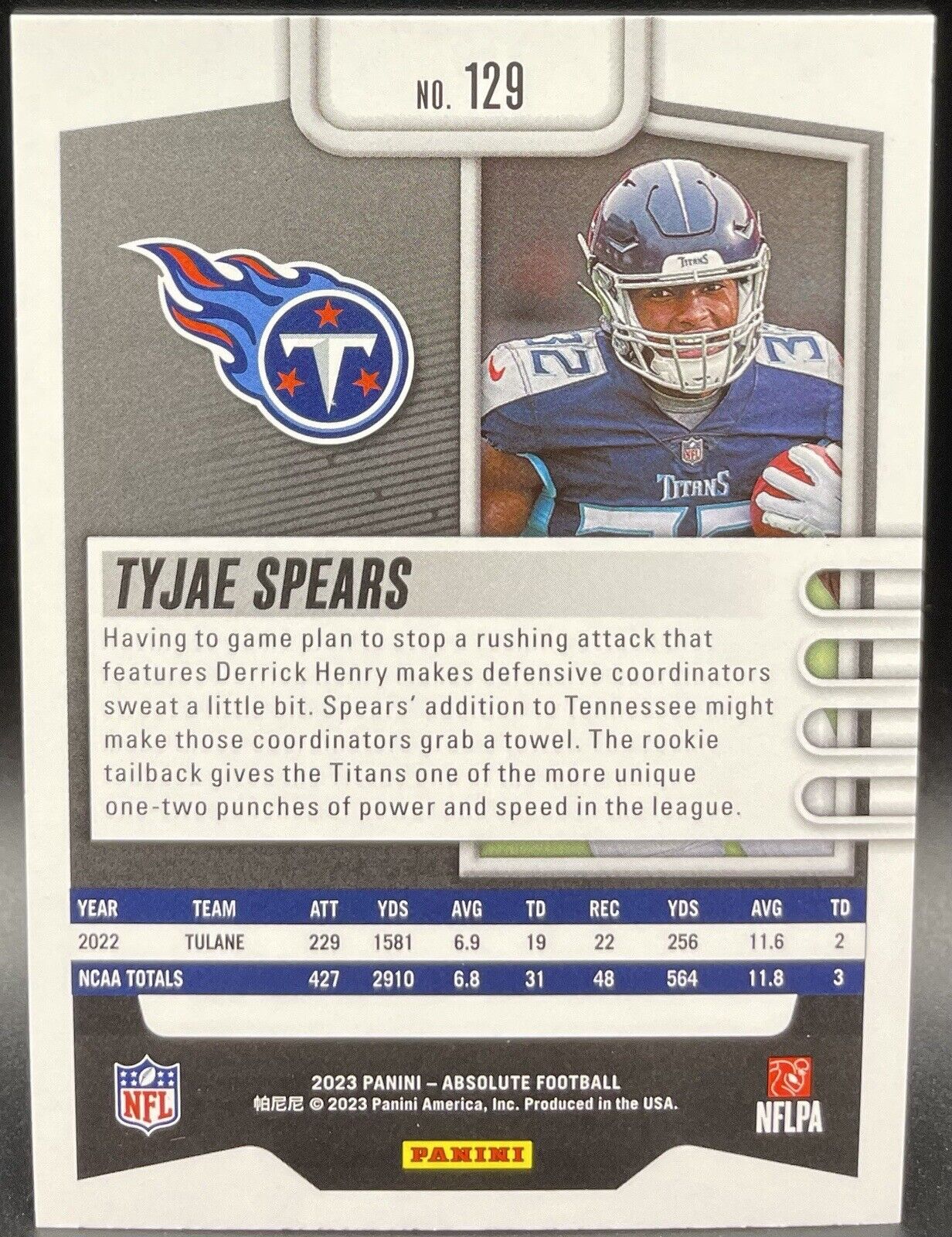 Tyjae  Spears 2023 Panini Absolute #129 Rookie Card Green Tennessee Titans