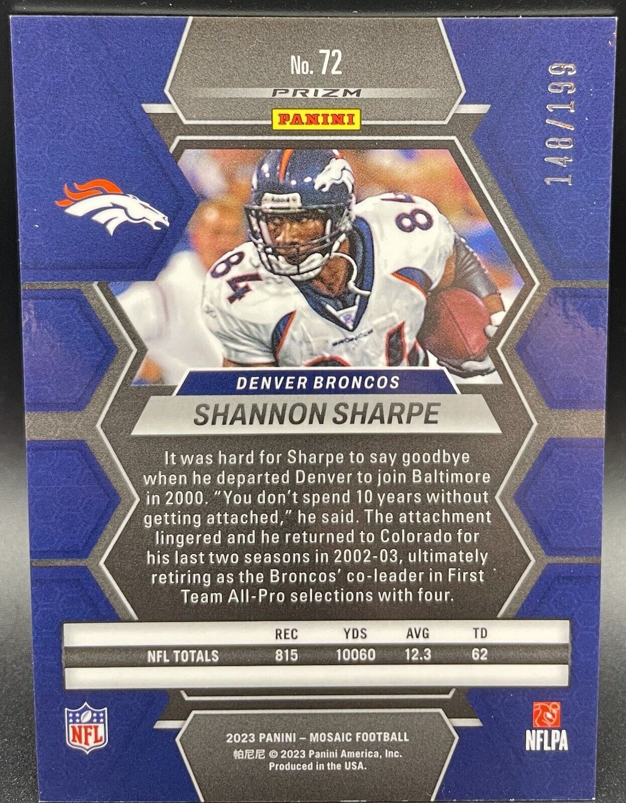 2023 Panini Mosaic Football Shannon Sharpe Orange Mosaic /199 #72 Color Match🔥