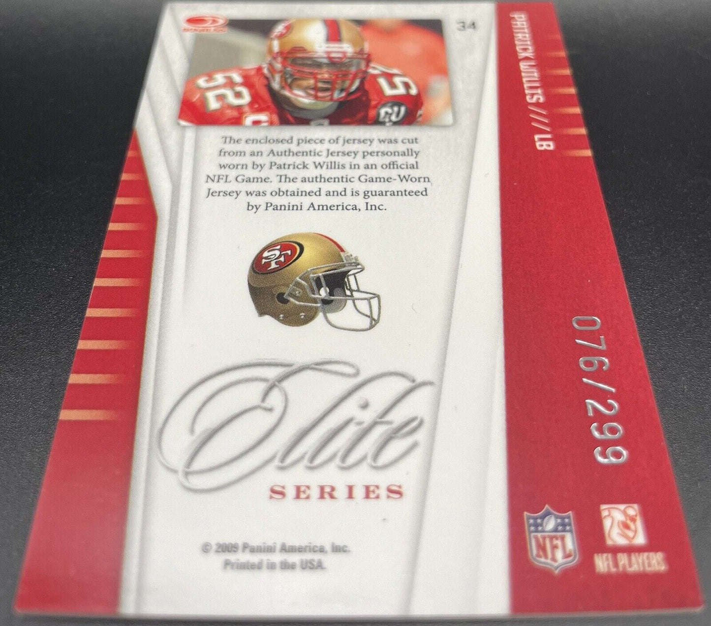 Patrick Willis 2009 Panini Donruss Elite #34 Patch /299 San Francisco 49ers