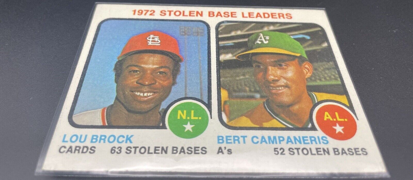 Lou Brock & Bert Campaneris 1973 Topps #64 1972 Stolen Base Leaders 