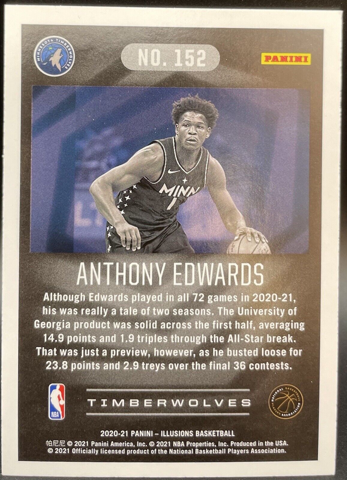 Anthony Edwards 2020-21 Panini Illusions #152 Rookie Card Minnesota Timberwolve