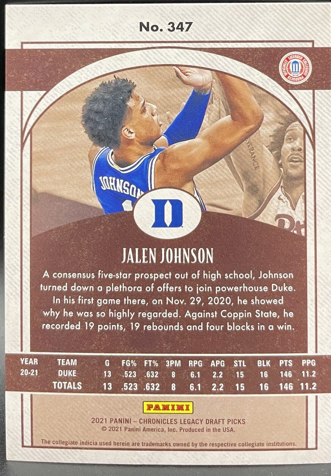 Jalen Johnson 2021 Panini Chronicles Legacy RC Rookie Atlanta Hawks Duke