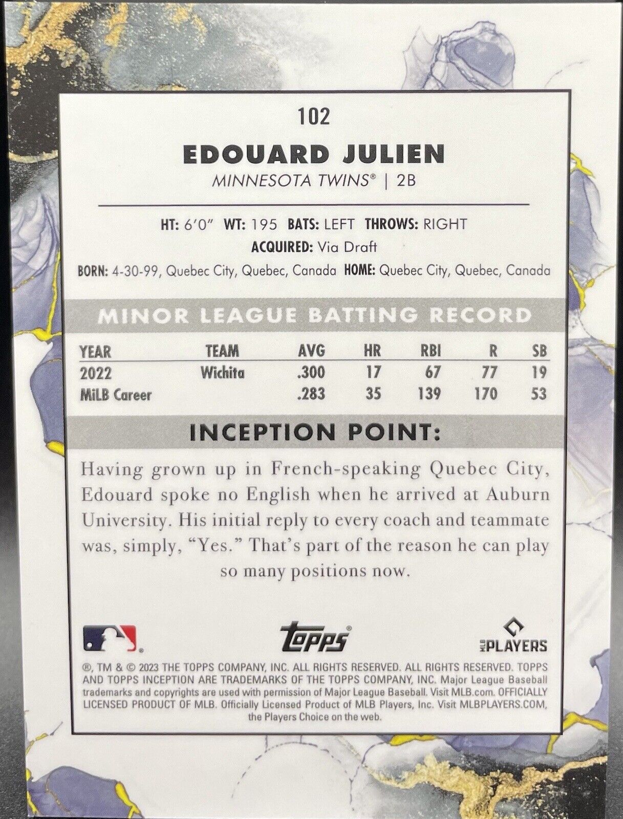 2023 Topps Inception Edouard Julien #102 Rookie Card Minnesota Twins Green🔥🔥