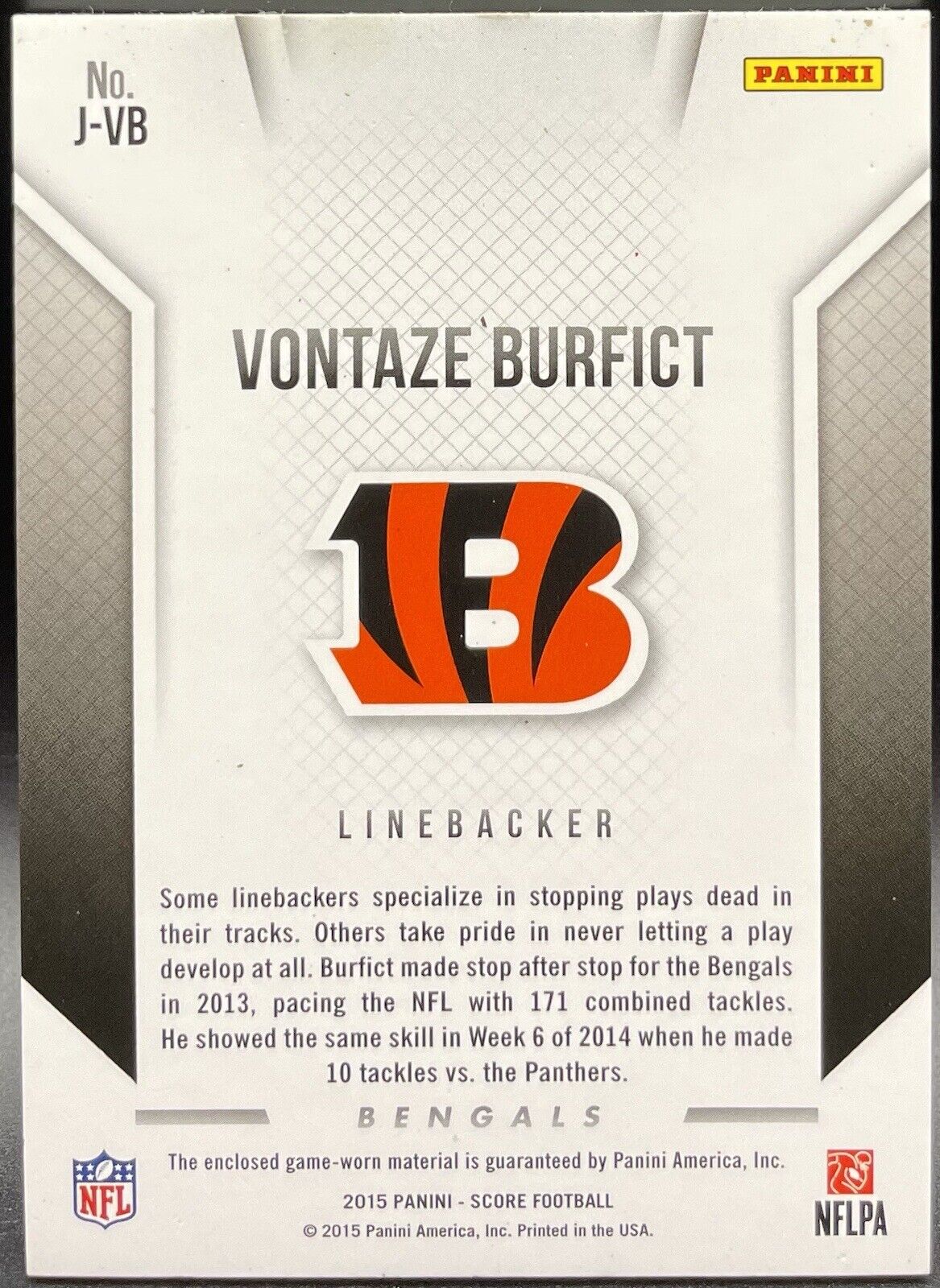 2015 Score Jerseys Vontaze Burfict #J-VB Bengals 