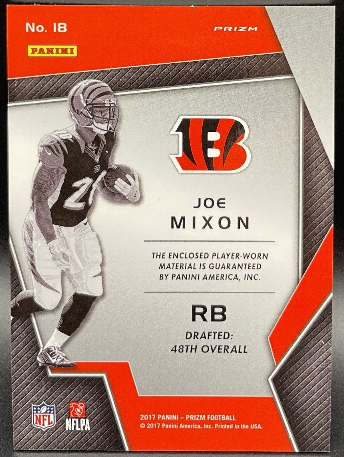 Joe Mixon 2017 Panini Prizm Patch, RC, Pink #18 Cincinnati Bengals🔥🔥💥🏈