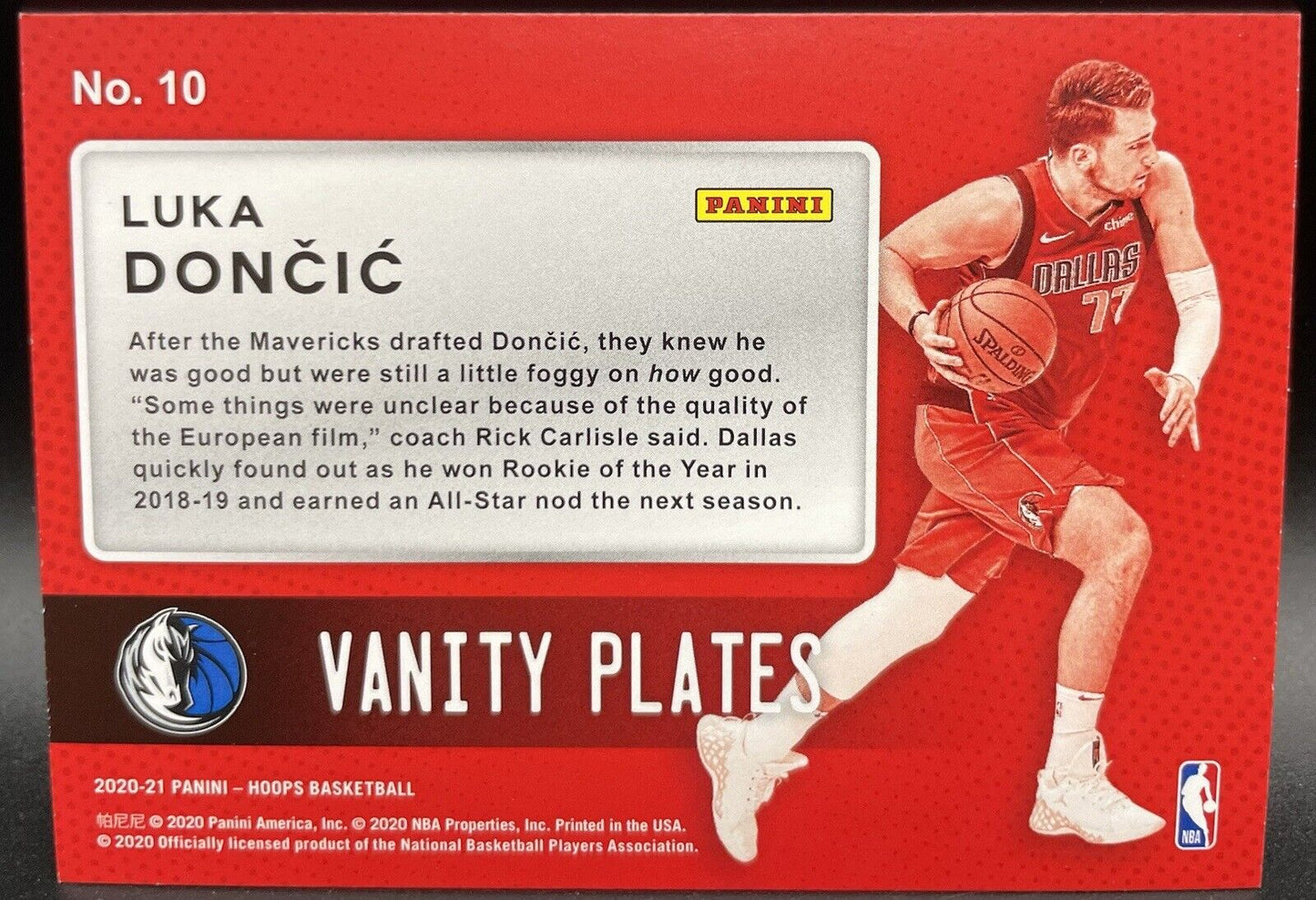 2020-21 Panini Hoops Luka Doncic Vanity Plates #10 Dallas Mavericks