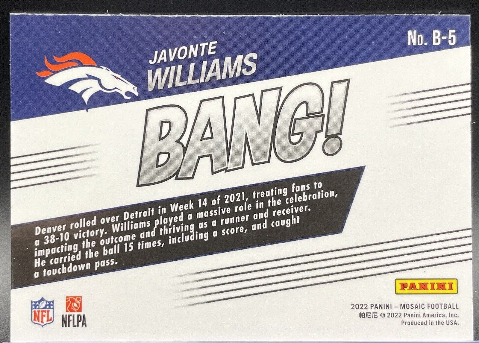 2022 Panini Mosaic JAVONTE WILLIAMS #8-5 Denver Broncos BANG HOT RARE 🔥🏈💥