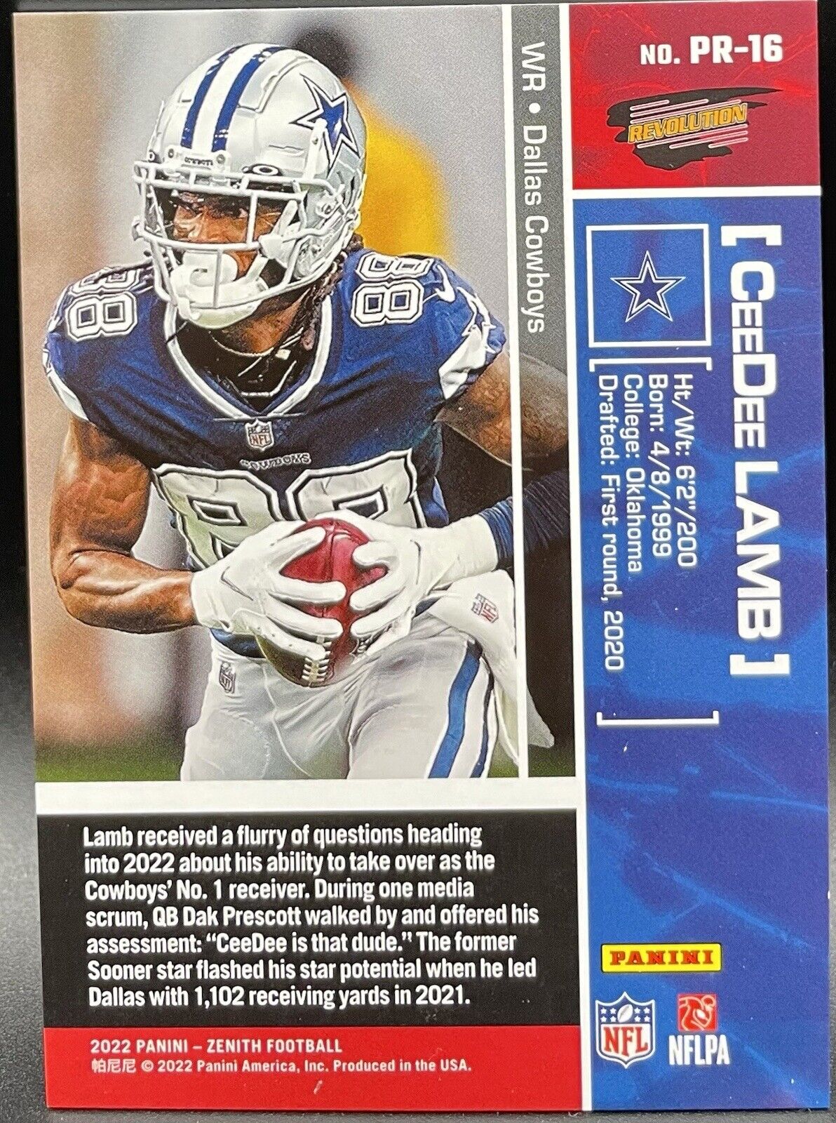 CeeDee Lamb 2022 Panini Zenith #PR-16 Revolution Dallas Cowboys 