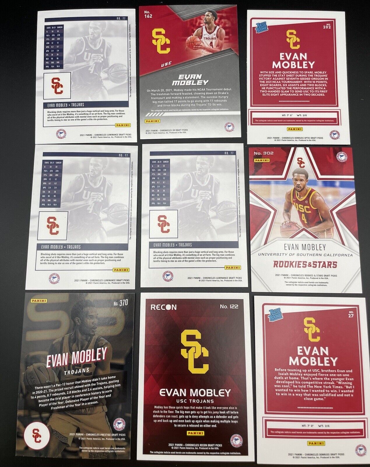 Evan Mobley Rookie 2021 Panini Chronicles XR,Rookie Stars, Cleveland Cavaliers 9