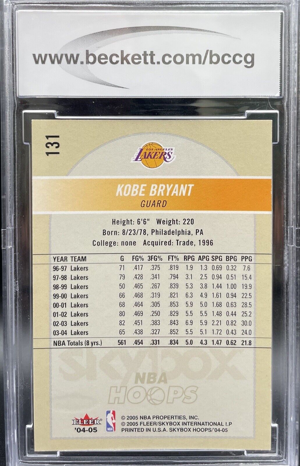 2004-05 FLEER NBA HOOPS #131 KOBE BRYANT BCCG 10 Mint Los Angeles Lakers