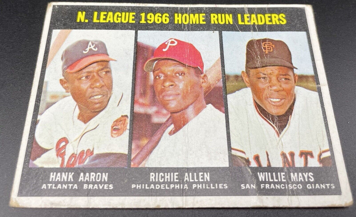 Hank Aaron, Richie Allen, Willie Mays 1966 Topp #244 Home Run Leaders HOF 