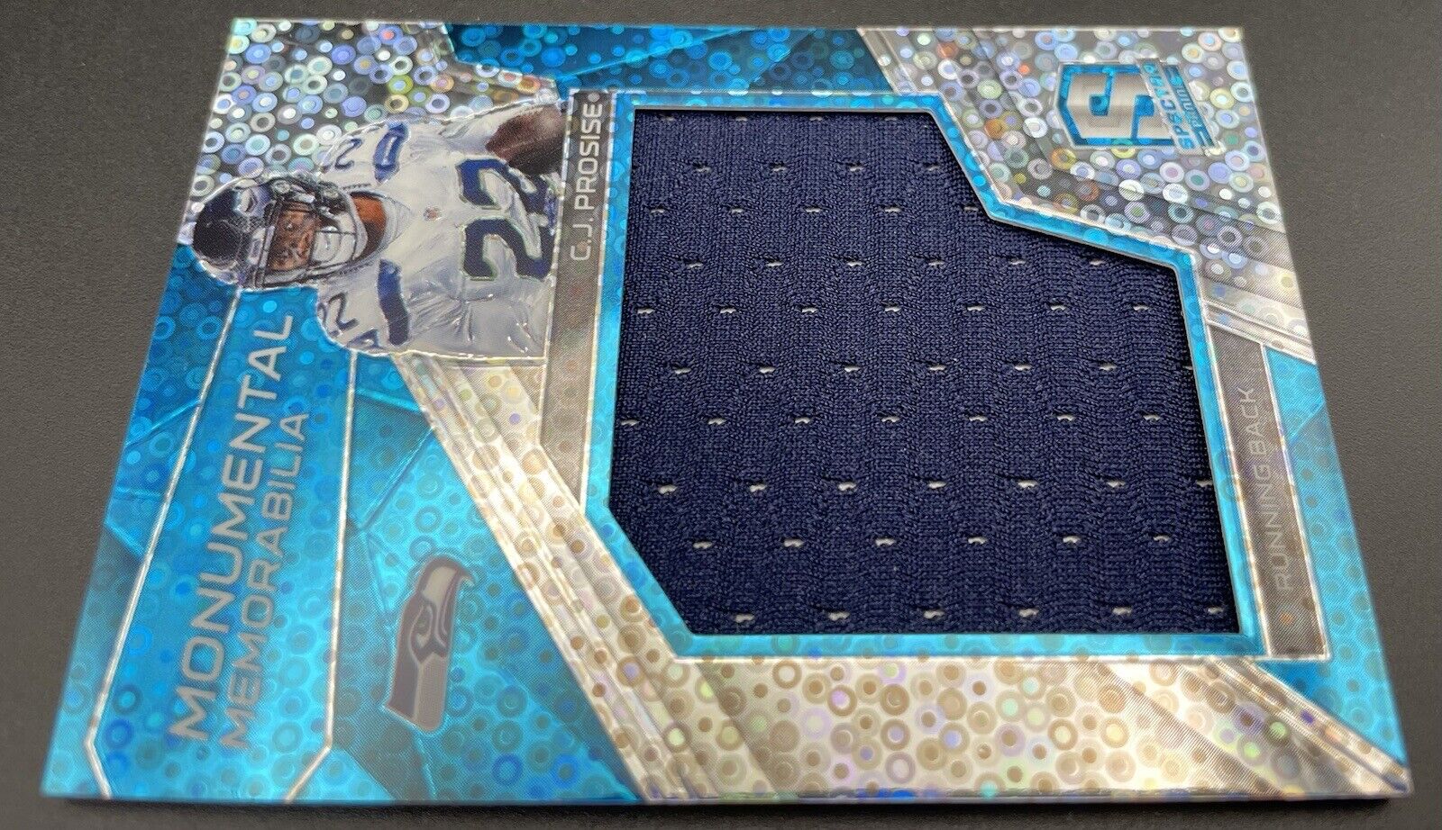 C.J. Prosise 2017 Panini Spectra #32  Lg Patch,  14/99 Seattle Seahawks Teal