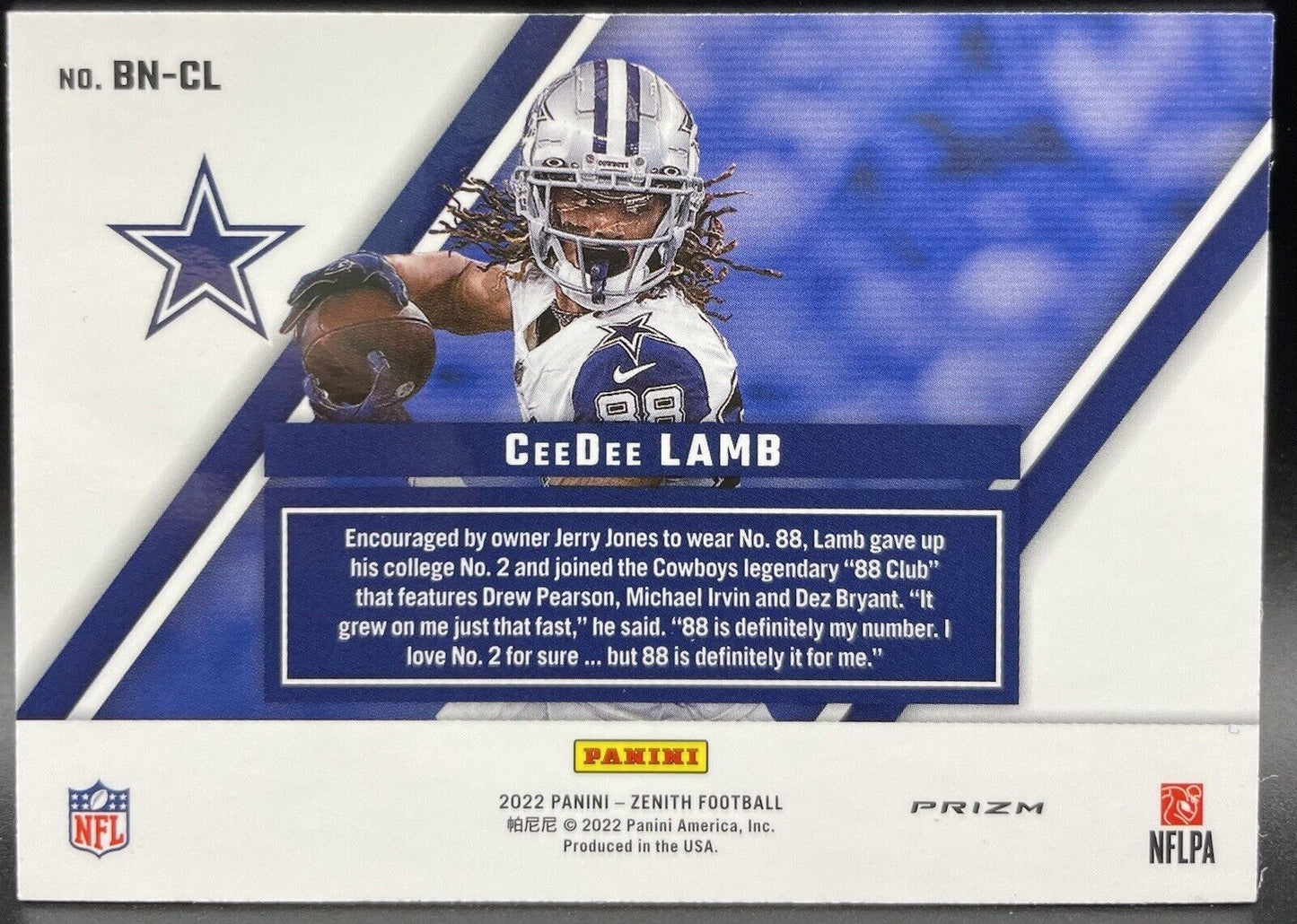 2022 Panini Zenith Football Behind The Numbers CeeDee Lamb #BN-CL Dallas Cowboys