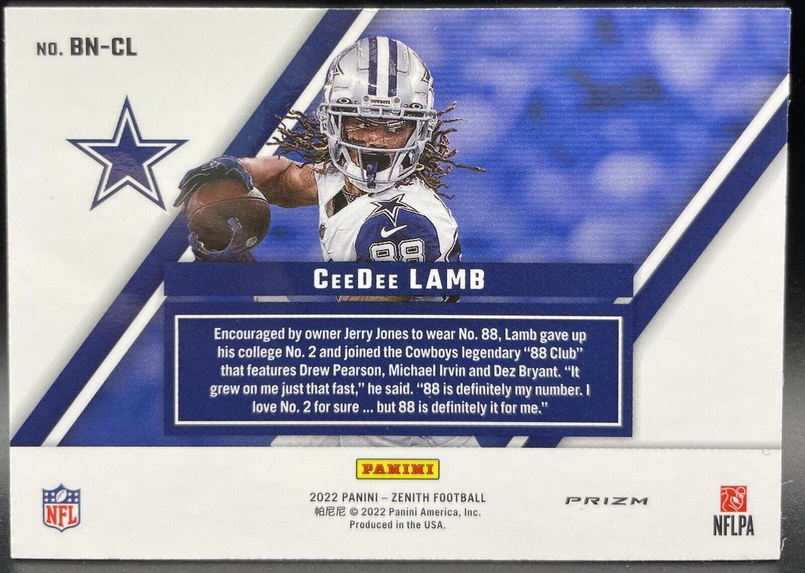 2022 Panini Zenith Football Behind The Numbers CeeDee Lamb #BN-CL Dallas Cowboys