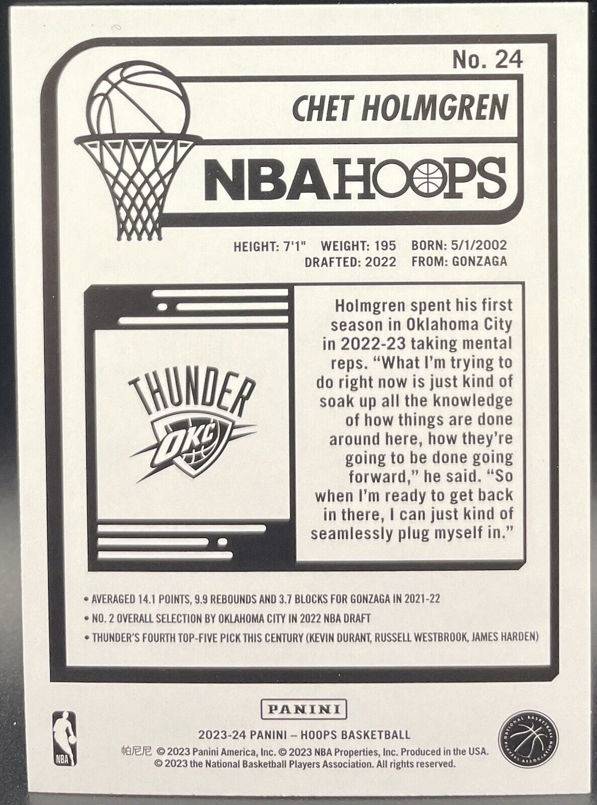 2023-24 CHET HOLMGREN NBA Hoops Impulse ULTRA RARE SSP #24 OKC THUNDER SHARP!