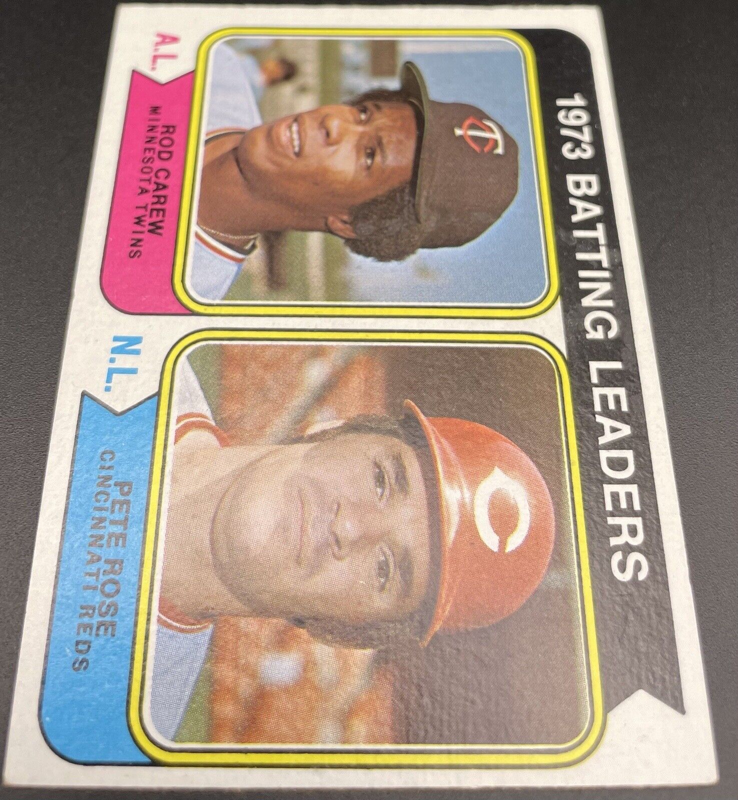 Rod Carew, Pete Rose 1974 Topps #201 1973 Batting Leaders HOF Twins/Reds! Goats