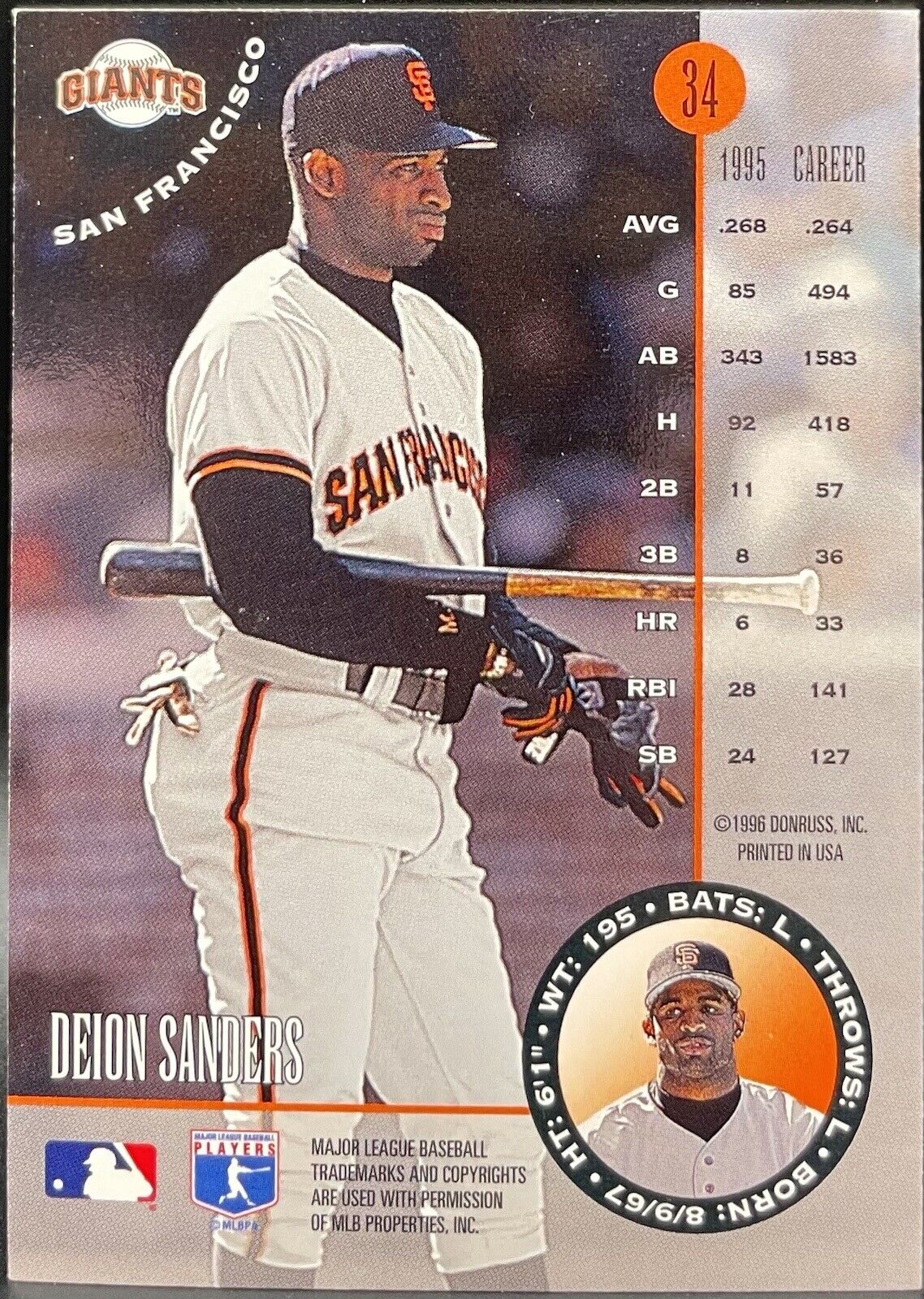 Deion Sanders 1996 Donruss #34 Leaf San Francisco Giants