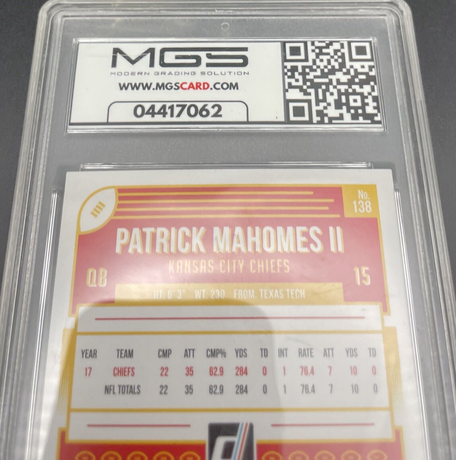 Patrick Mahomes II 2018 Panini Donruss #138 Kansas City Chiefs MGS MINT 9