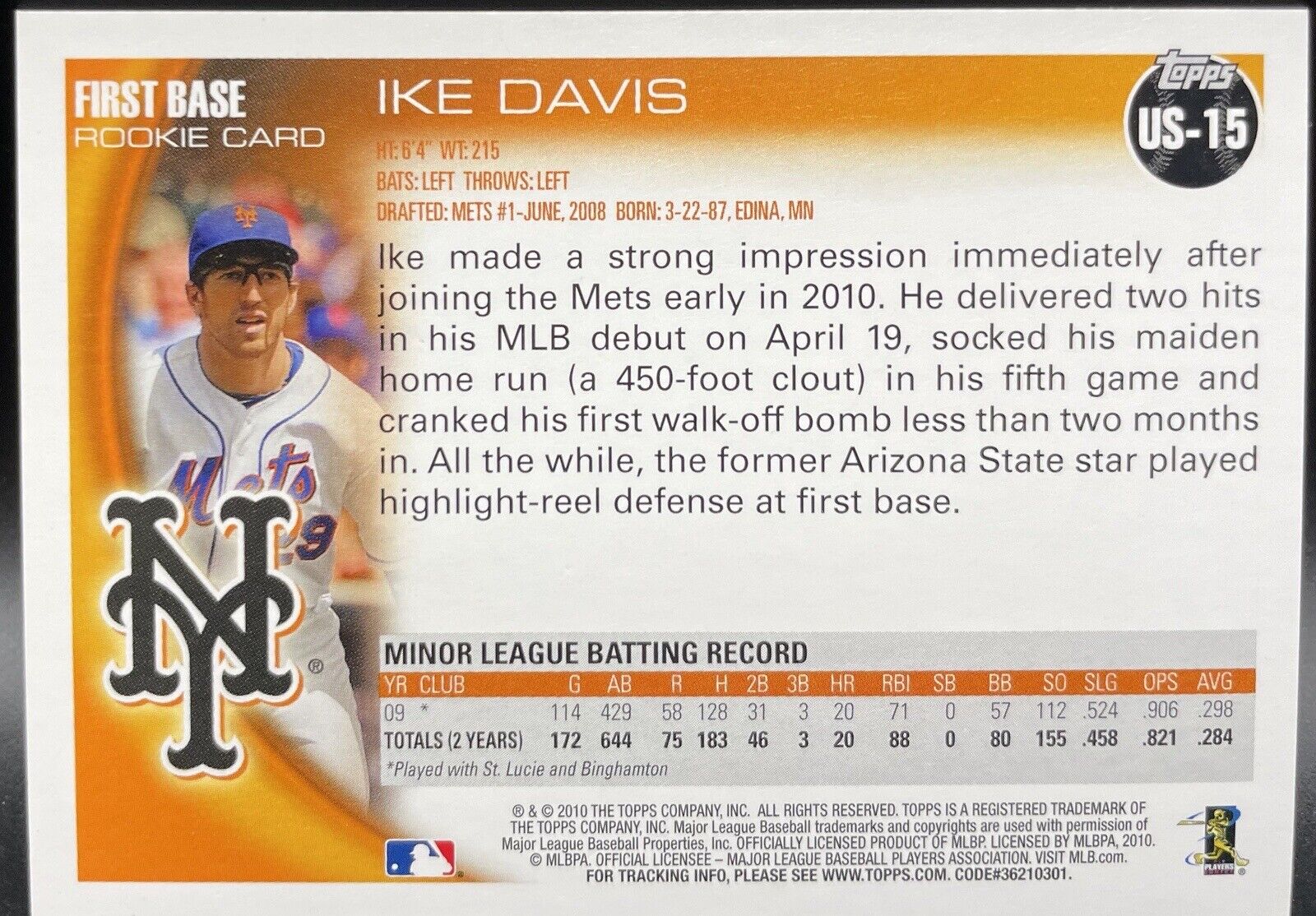 2010 Topps Update Ike Davis RC #US-15 New York Mets