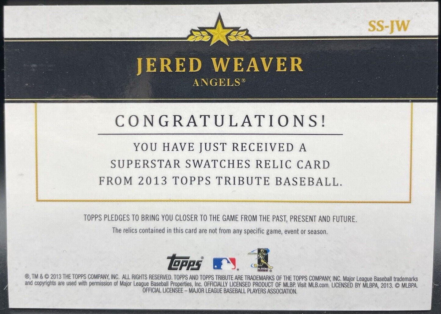 Jered Weaver 2013 Topp Tribute #SS-JW Dual Patch / 99 Los Angeles Angels