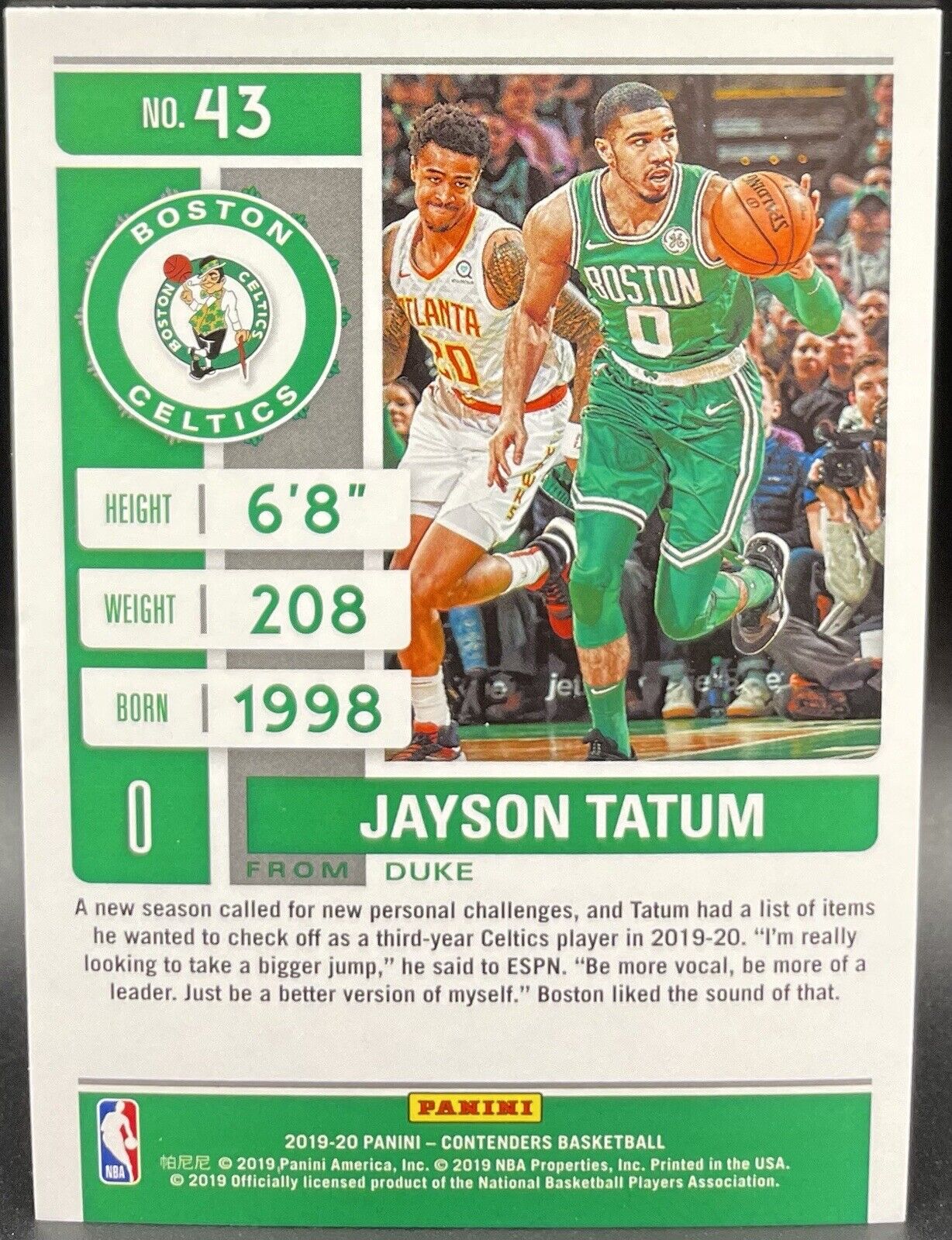 2019 Panini Contenders #43 Jayson Tatum    Boston Celtics