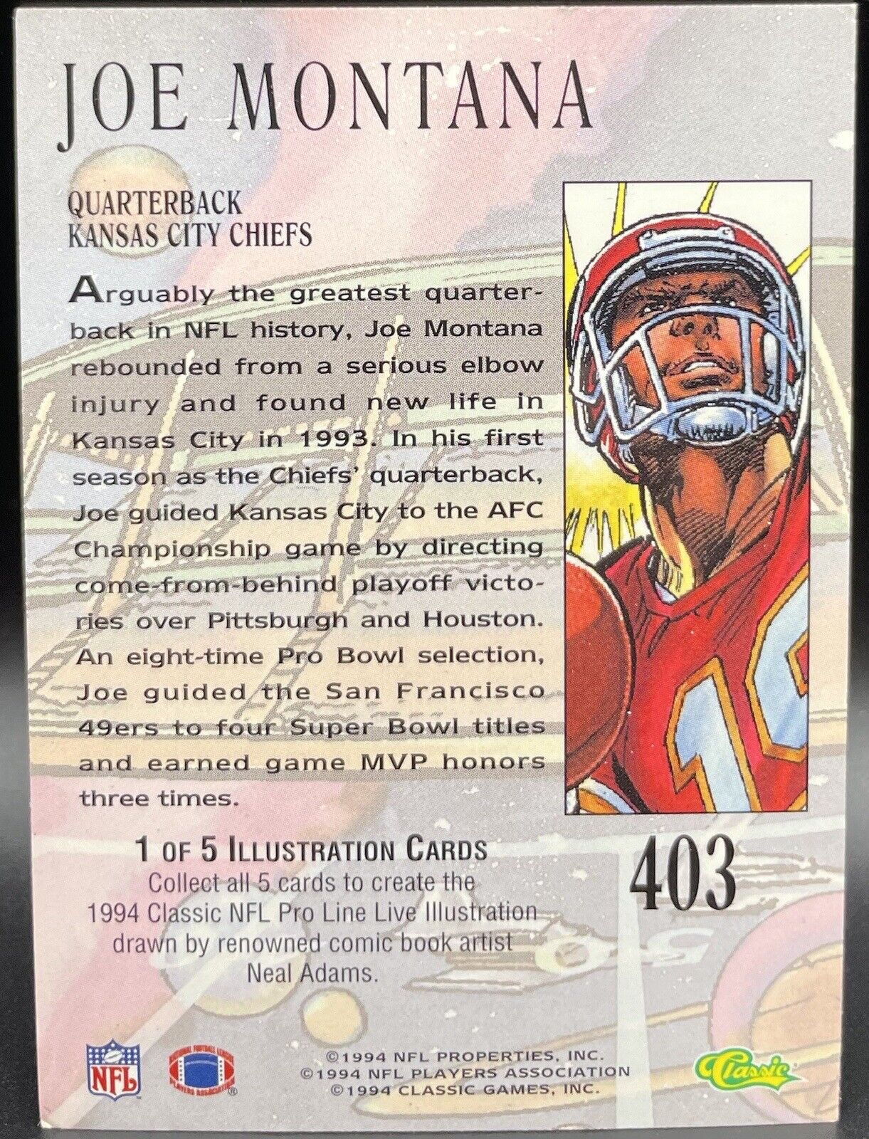 Joe Montana 1994 Pro-Line Classic #403 HOF 4 Time Super Bowl Champ 