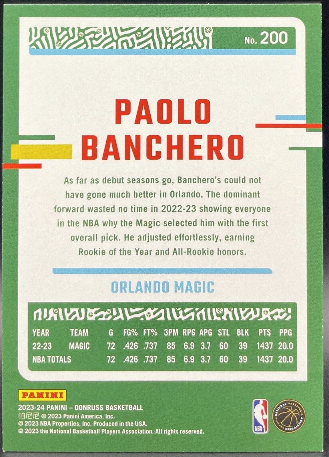 2023 Panini Donruss #200 Paolo Banchero Orlando Magic