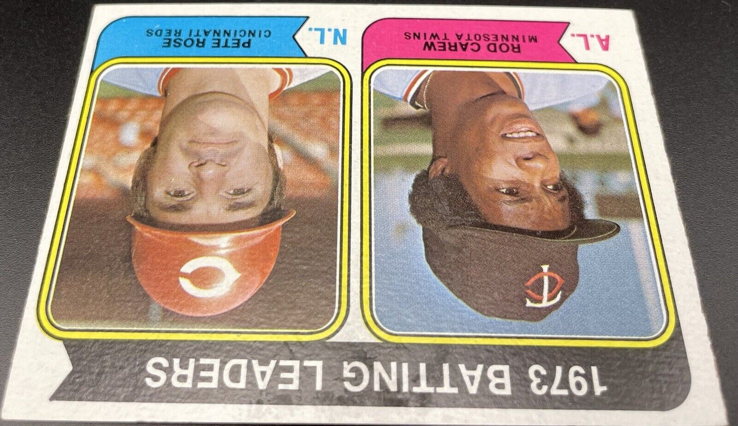 Rod Carew, Pete Rose 1974 Topps #201 Batting Leaders HOF Twins/Reds 