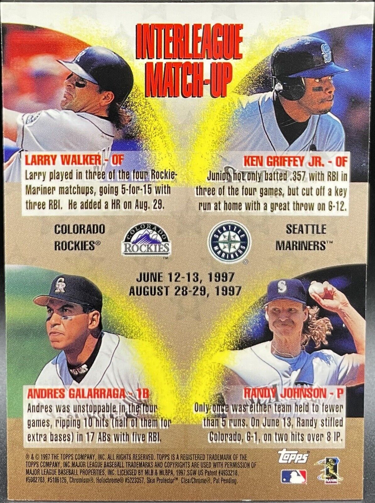 Ken Griffey Jr 1997 ⚾Topps Mystery Finest #ILM10 Interleague Match-Up - Mariners