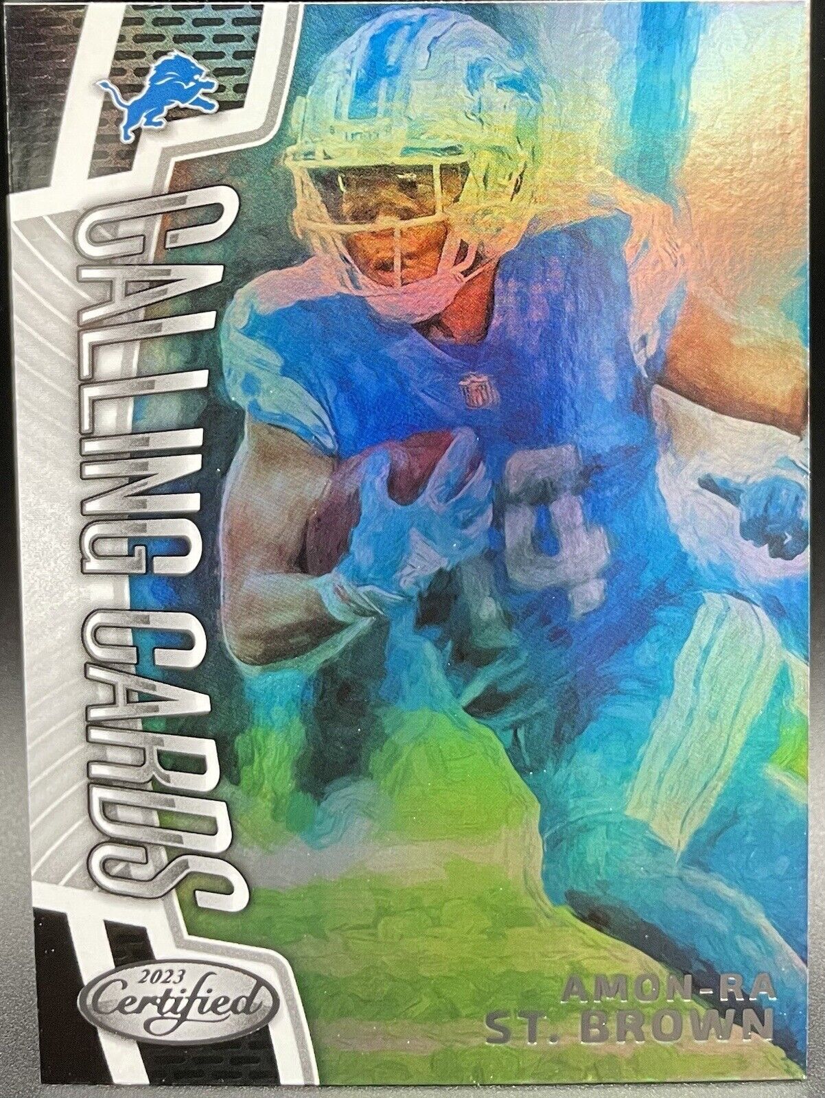 Amon-Ra St. Brown 2023 Panini Certified #CALL-9 Detroit Lions Calling Cards