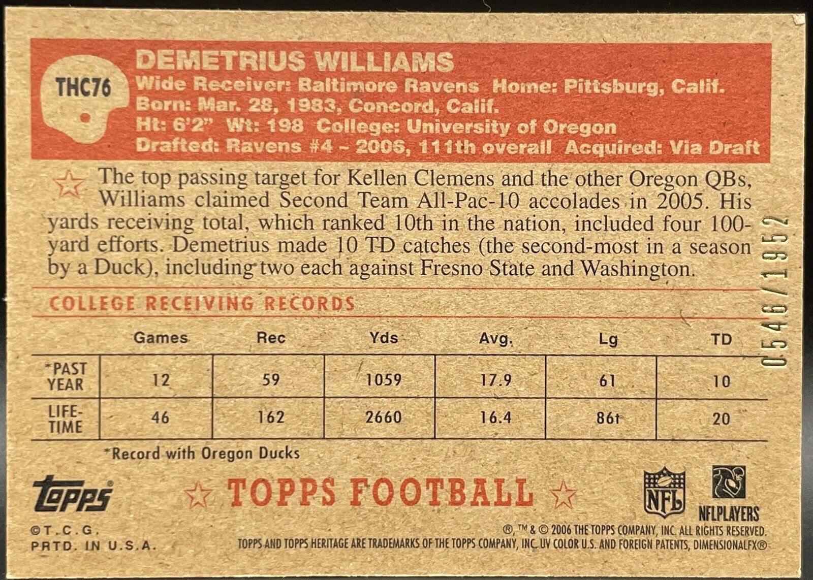 2006 Topps Heritage - Chrome #THC76 Demetrius Williams /1952 (RC)