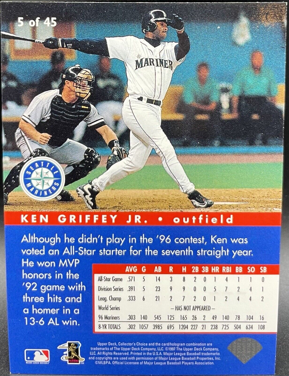 Ken Griffey Jr 1997 Upper Deck collectors choice # 5 Of 45 All-Star collection