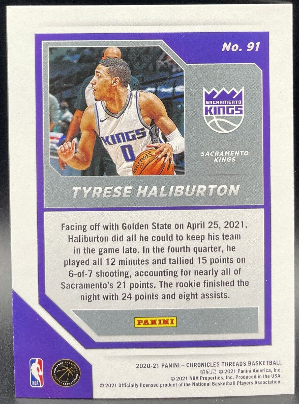 2020-21 Panini Chronicles - Threads #91 Tyrese Haliburton (RC) Indiana Pacers