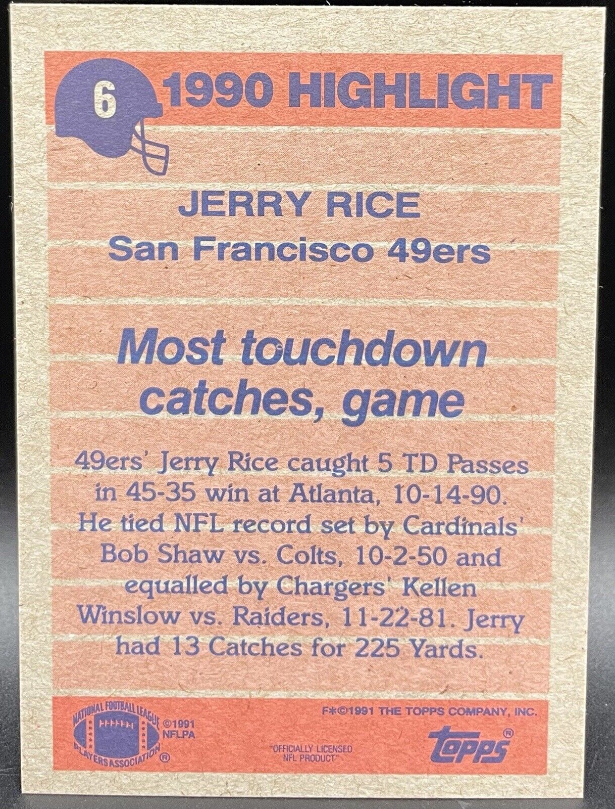 Jerry Rice 1991 Topps #6 Highlight San Francisco 49Ers