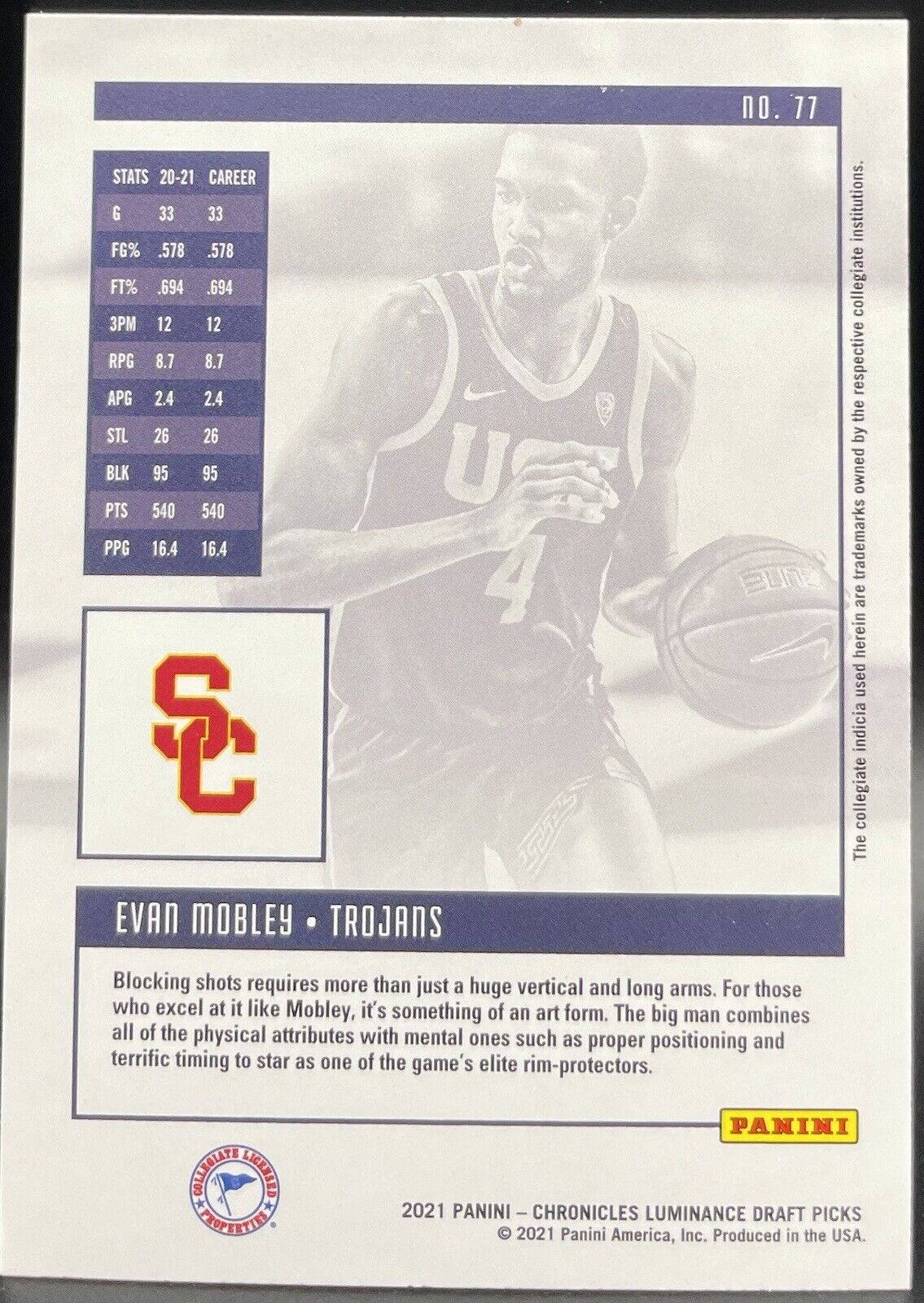 Evan Mobley 2021 Panini Chronicles #77 Rookie Card Cleveland Cavaliers