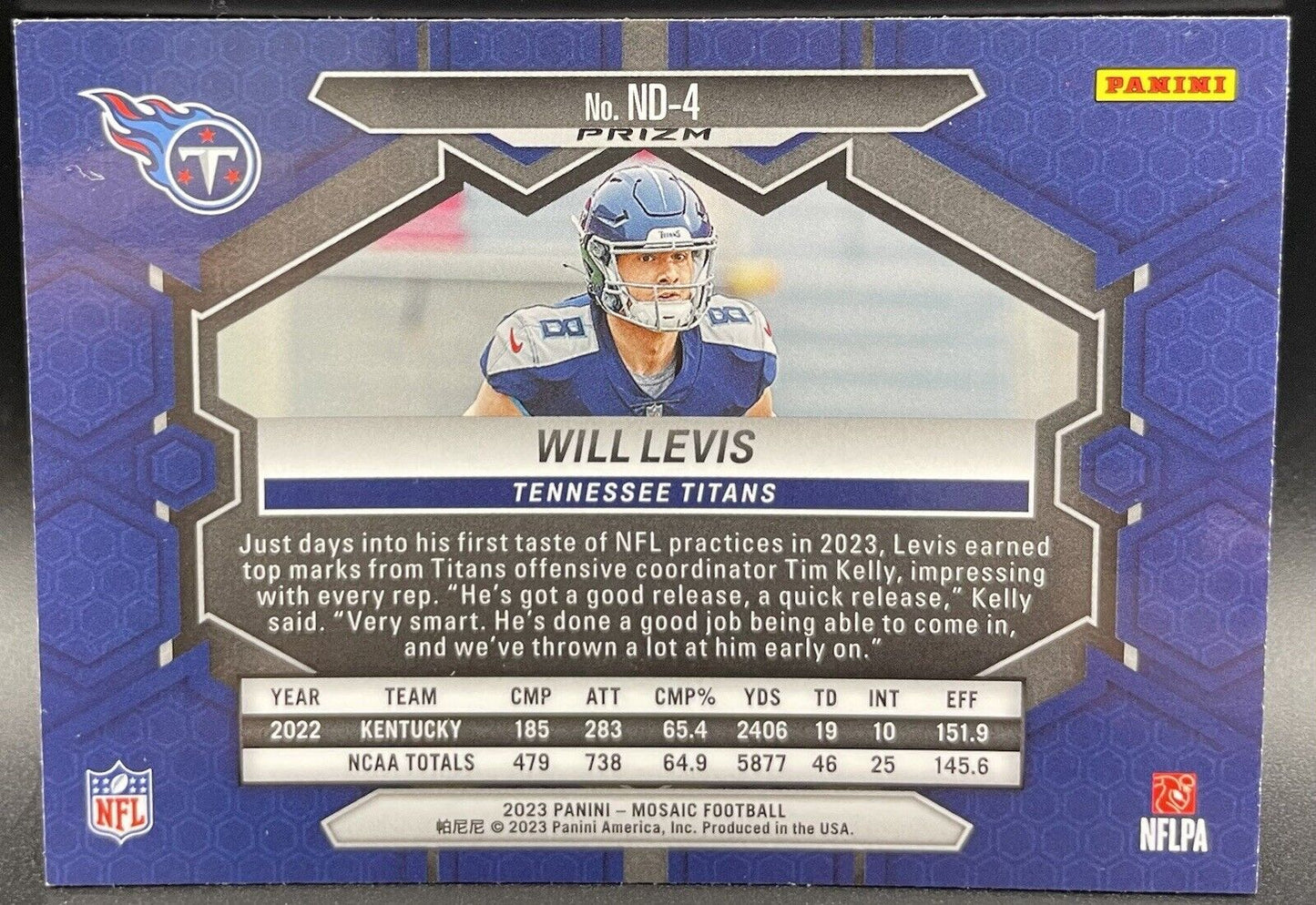 Will Levis 2023 Panini Mosaic #ND-4 Tennessee Titans Pink Camo Prizm