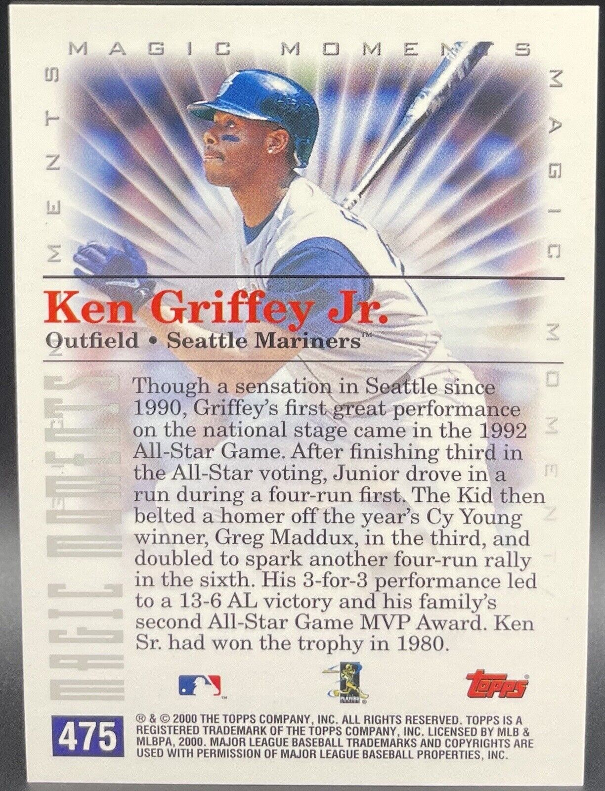 2000 Topps #475 Ken Griffey Jr. Magic Moments 1992 All-Star Game MVP Card 