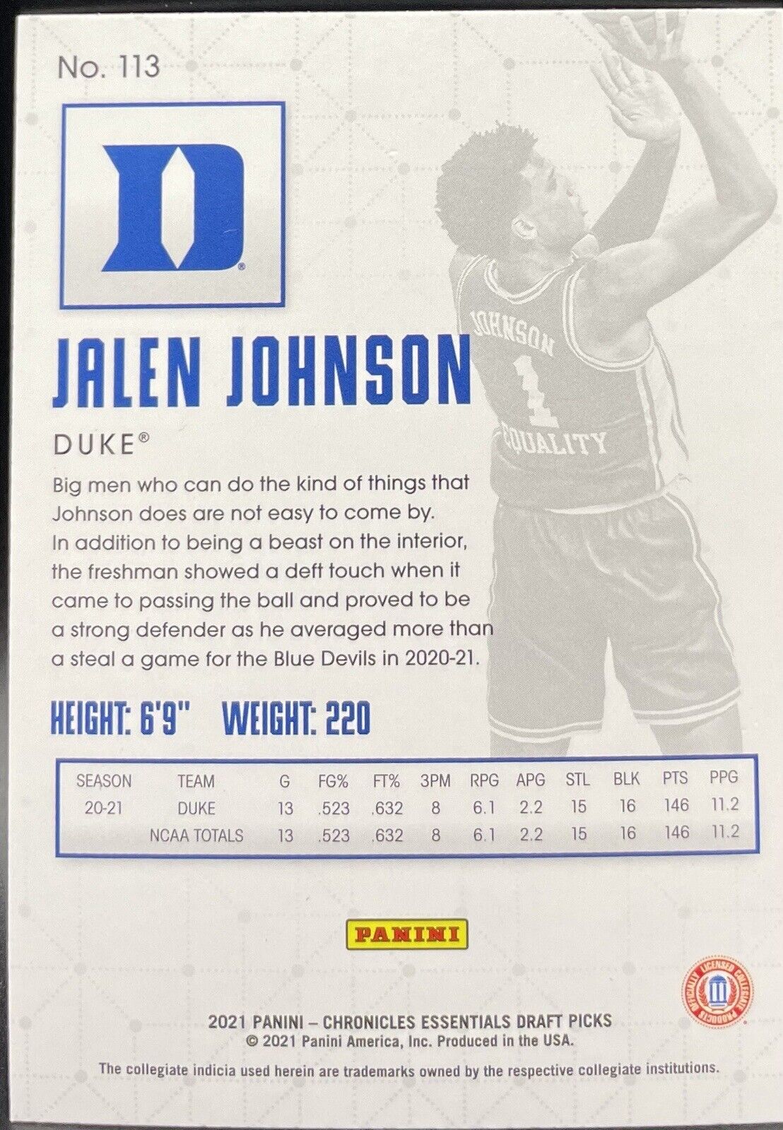 Jalen Johnson 2021 Panini Essential #113 RC Atlanta Hawks