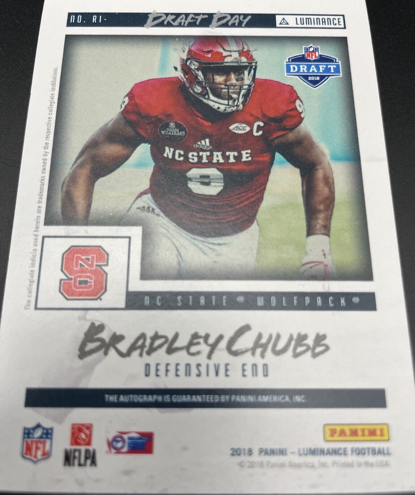 2018 Panini Luminance - Draft Day Signatures Silver #RI-17 Bradley Chubb (AU,...