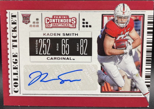 Kaden Smith 2019 Panini Contenders #155 (RC) Autograph New York Giants Draft