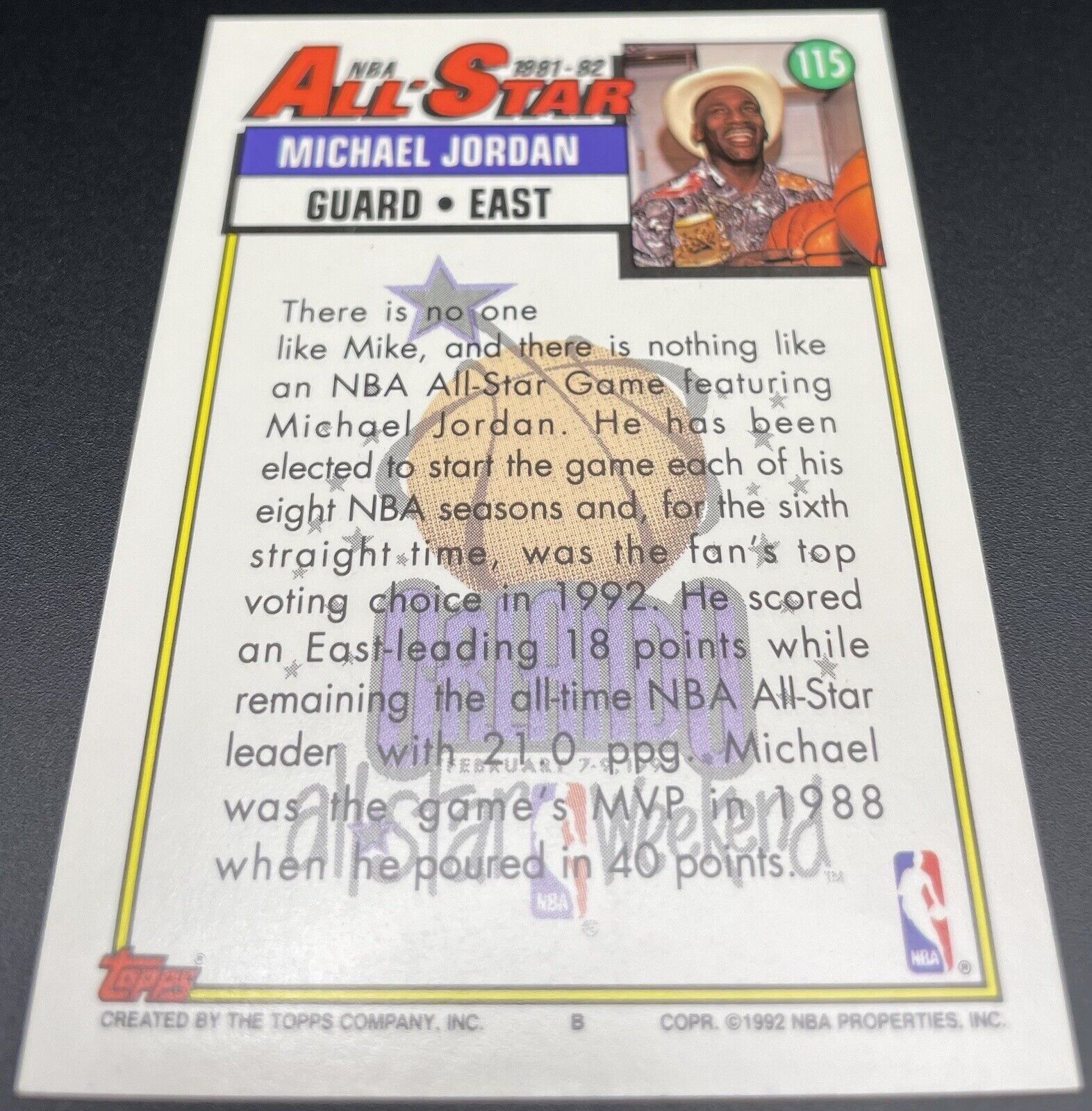 1992 Topps All star Michael Jordan #115 1991–92 Nba All-Star The Goat🔥🔥🏀