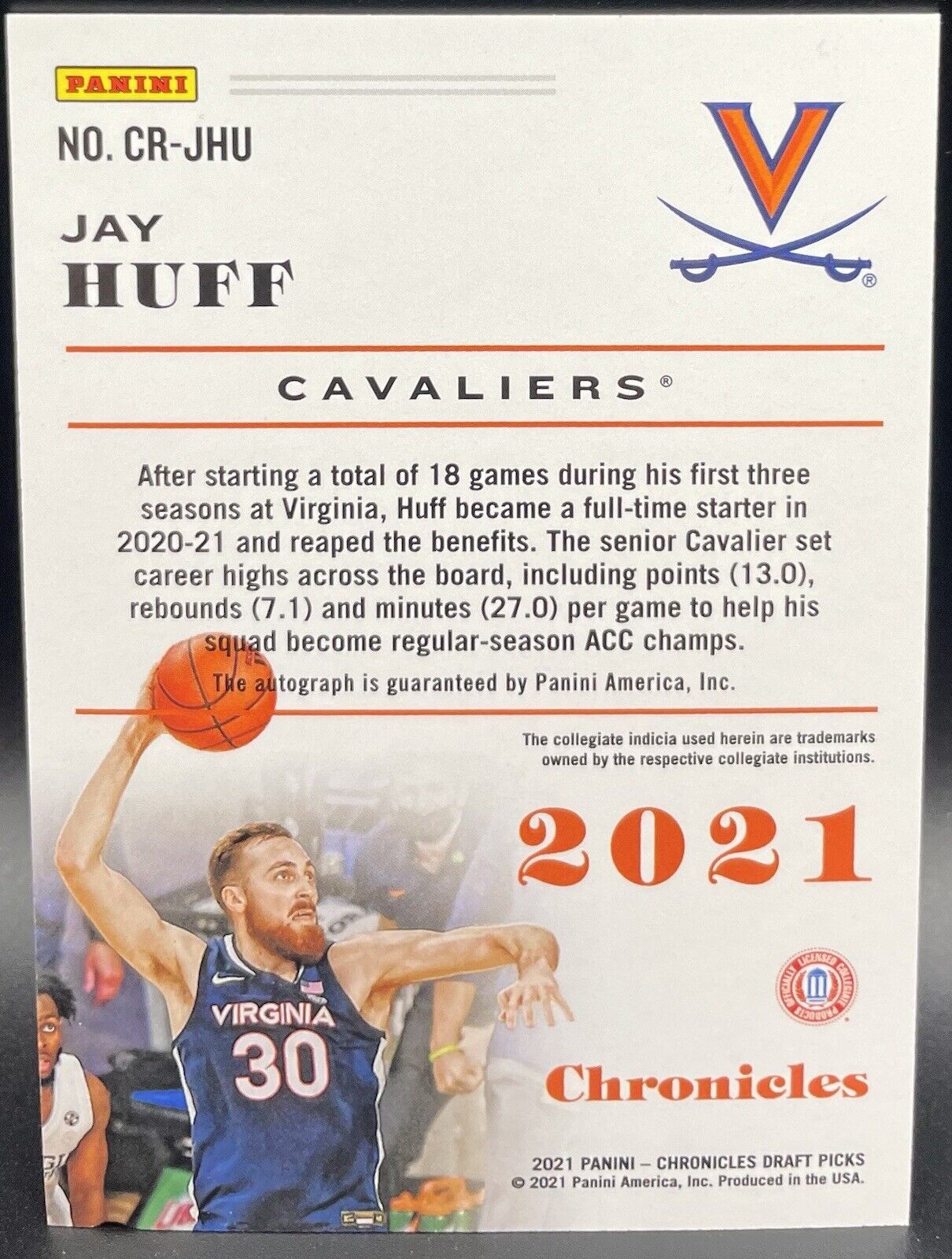 Jay Huff 2021 Panini Chronicles #CR-JHU Autograph, RC, Denver Nuggets￼