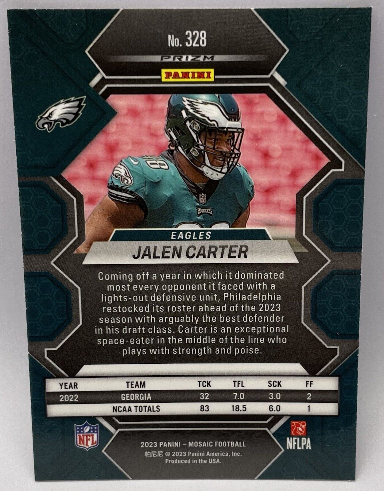 2023 Panini Mosaic JALEN CARTER ROOKIE CARD #328 Philadelphia Eagles🏈🔥