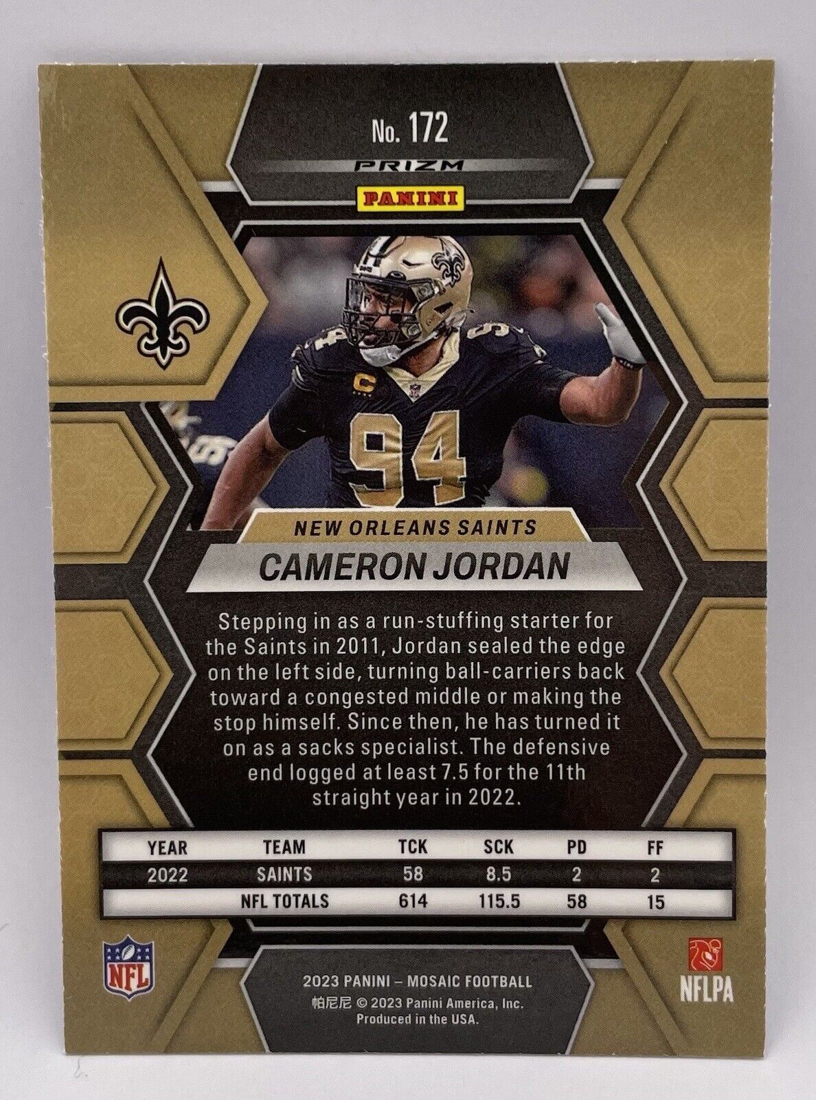 2023 Panini Mosaic CAMERON JORDAN #172 New Orleans Saints 🏈🔥🔥 PRIZM 